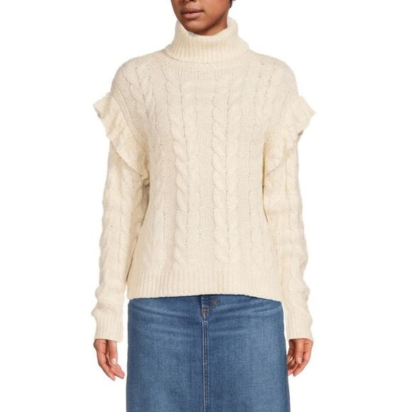 Joe’s Jeans Ruffle Sleeve Cable Knit Turtleneck Sweater – Size Large - Picture 1 of 6